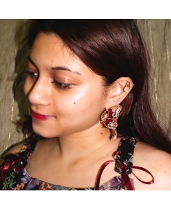 Crimson Butterfly Earrings in Coral, Red Jade, glass beads & brass