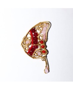 Crimson Butterfly Earrings in Coral, Red Jade, glass beads & brass