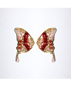 Crimson Butterfly Earrings in Coral, Red Jade, glass beads & brass
